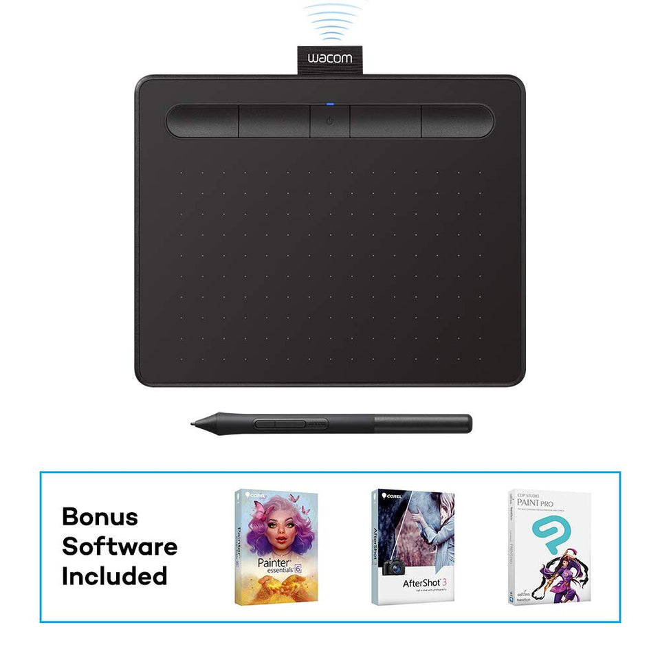 Wacom Intuos Wireless Graphics Drawing Tablet with 2 Bonus Software included, 7.9" x 6.3", Black (CTL4100WLK0)