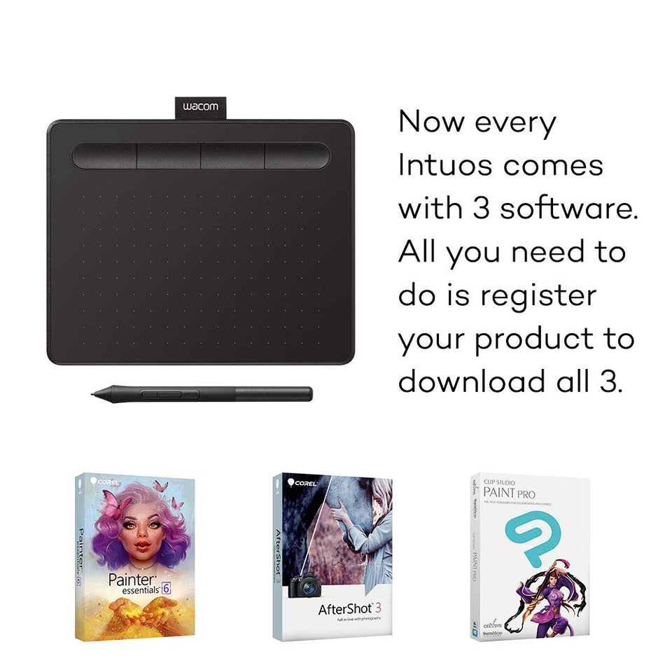 Wacom Intuos Graphics Drawing Tablet with 3 Bonus Software Included, 7.9"x 6.3", Black (CTL4100)