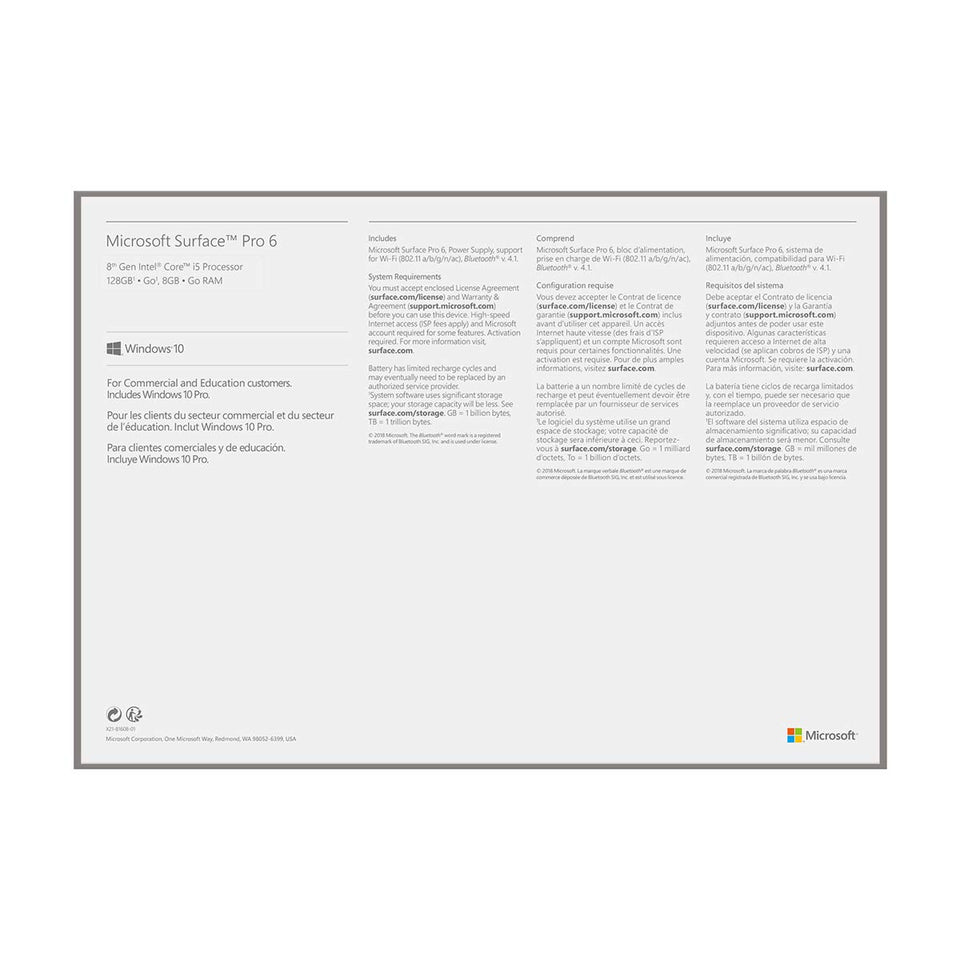 Microsoft Surface Pro 6 (Intel Core i5, 8GB RAM, 128GB) - Versión Nueva