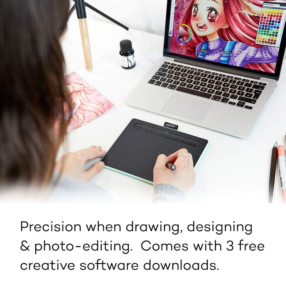 Wacom Intuos Graphics Drawing Tablet with 3 Bonus Software Included, 7.9"x 6.3", Black (CTL4100)