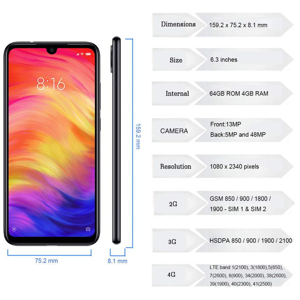 Xiaomi Redmi Note 7, 64GB/4GB RAM, 6.30'' FHD+, Snapdragon 660, Negro - Version Global Desbloqueado